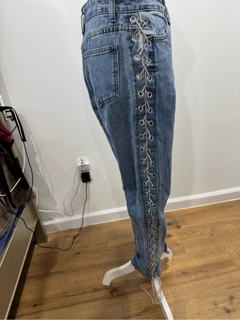 Windsor Light Blue Lace-Up Side Straight Leg Jeans